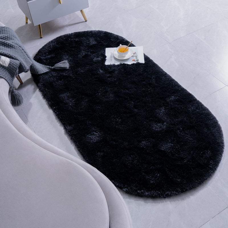 Goideal Fluffy Bedroom Rug, Small Oval Area Rugs, Black Shag Bedside Carpet for Kids Room Nursery Dorm Cute Fuzzy Indoor Decor for Boy and Girl, 2.6 x 5.3 Feet - Image 3